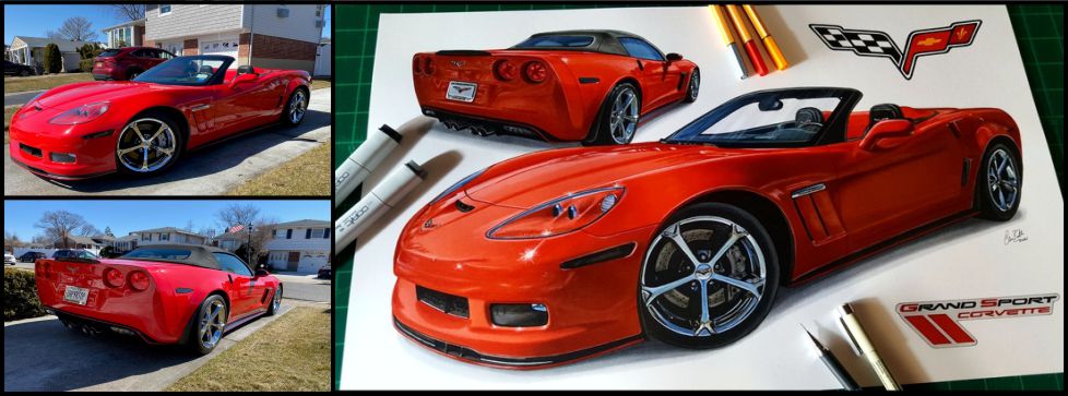 Chevrolet Corvette Drawings, Renderings and Car Art by Automotive Artist and Designer Clive Botha The Cartist USA, UK, Canada, Europe, Australia, South Africa