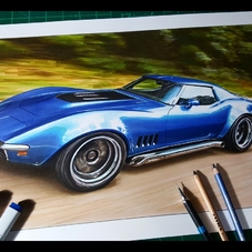 1969 Chevrolet Corvette C3 Artwork Drawing - The Cartist