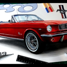 1966 Ford Mustang Convertible Artwork Drawing - The Cartist