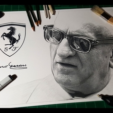 Enzo Ferrari Portrait Artwork Drawing - Clive Botha
