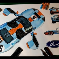 1965 Ford GT40 MK1 Gulf Artwork Drawing - The Cartist