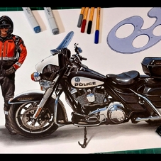 Harley Davidson Law Enforcement Motorcycle Drawing Artwork - The Cartist
