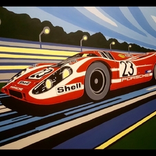 1970 Porsche 917K Salzburg acrylic on canvas Pop Art painting - The Cartist