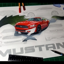 Ford Mustang GT Logo Artwork Drawing Design - The Cartist